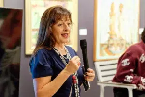 Event corporate photography, Cape Town, Yvonne Shaff welcoming guests